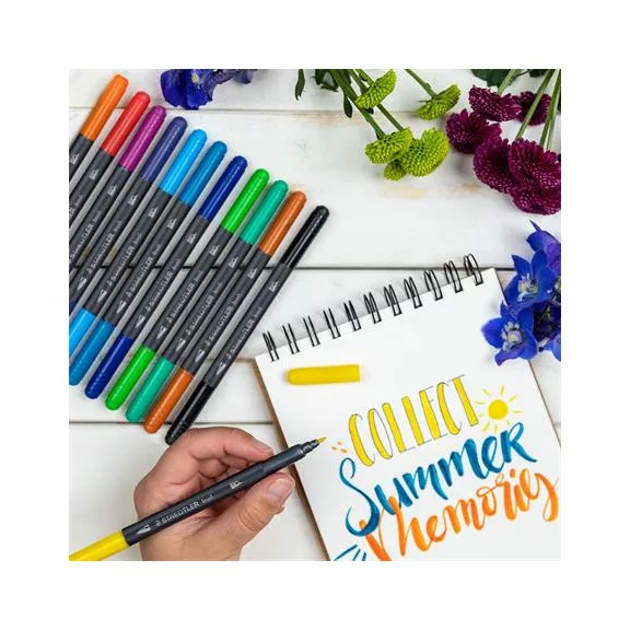 Ecsetirón készlet, 0,5-0,8/1,0-6,0 mm, kétvégű, STAEDTLER "3001", 36 szín