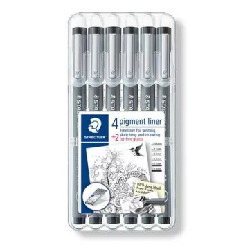   Tusfilc készlet, STAEDTLER "Pigment Liner 308", fekete, 4+2 darab