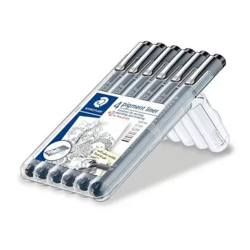  Tusfilc készlet, STAEDTLER "Pigment Liner 308", fekete, 4+2 darab