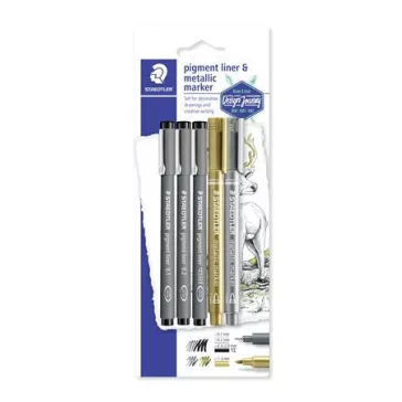   Tusfilc és dekormarker készlet, 5 db, STAEDTLER, "pigment liner 308"