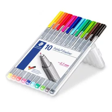   Tűfilc készlet, 0,3 mm, STAEDTLER "Triplus 334", 10 különböző szín