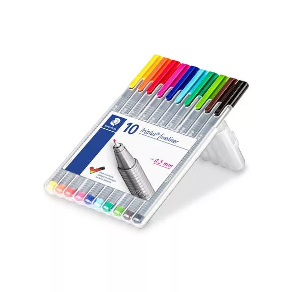 Tűfilc készlet, 0,3 mm, STAEDTLER "Triplus 334", 10 különböző szín