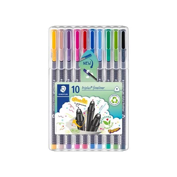 Tűfilc készlet, 0,3 mm, STAEDTLER "Triplus 334", 10 különböző szín