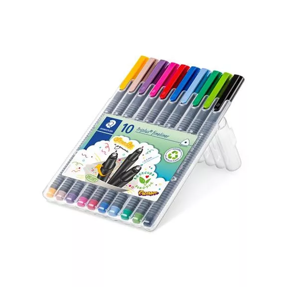 Tűfilc készlet, 0,3 mm, STAEDTLER "Triplus 334", 10 különböző szín