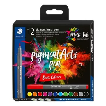   Ecsetirón készlet, STAEDTLER "Pigment brush 371", 12 különböző alapszín