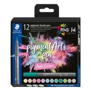   Ecsetirón készlet, STAEDTLER "Pigment brush 371", 12 különböző pasztell szín