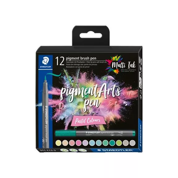 Ecsetirón készlet, STAEDTLER "Pigment brush 371", 12 különböző pasztell szín Ecsetirón készlet, STAEDTLER "Pigment brush 371", 12 különböző pasztell szín