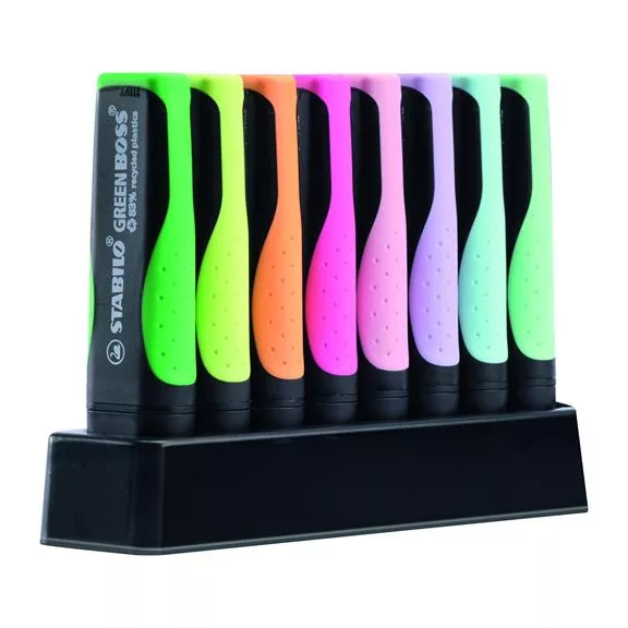 Szövegkiemelő készlet, 2-5 mm, STABILO "Green Boss Pastel", 8 db-os asztali készlet