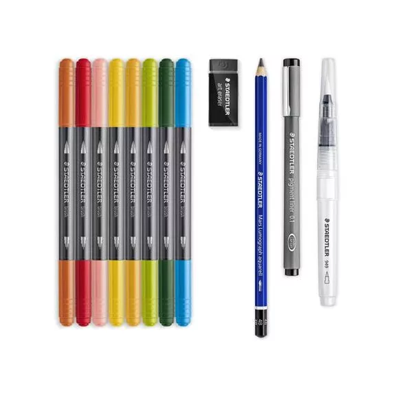 Ecsetirón készlet, kétvégű, STAEDTLER "Mixed Set 5", 8 különböző szín
