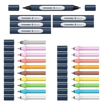   Kétvégű marker készlet, 27 darabos, SCHNEIDER "Paint-It 040 Twin marker Set 2", 10 különböző szín