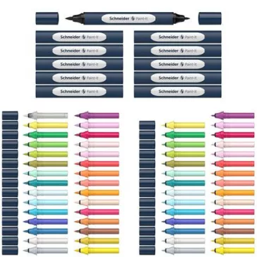   Kétvégű marker készlet, 72 darabos, SCHNEIDER "Paint-It 040 Twin marker Set complete", 30 különböző szín