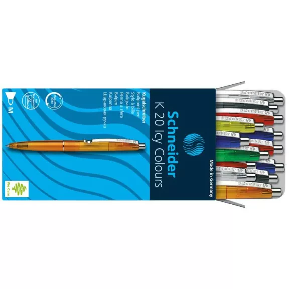 Golyóstoll, 0,5 mm, nyomógombos, vegyes színű test, SCHNEIDER "K20 Icy", kék