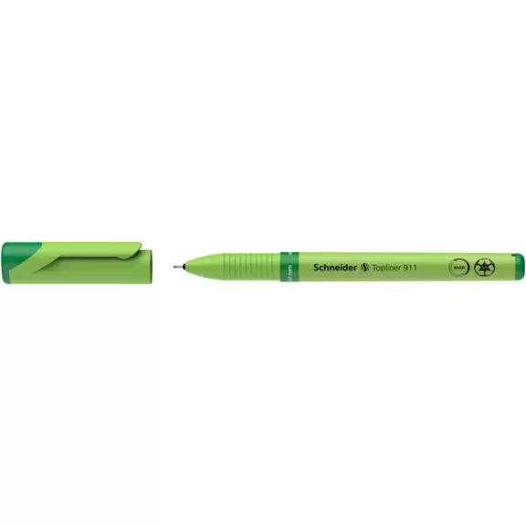 Tűfilc, 0,4 mm, cserélhető betétes, újrahasznosított tolltest, SCHNEIDER "Topliner 911", zöld