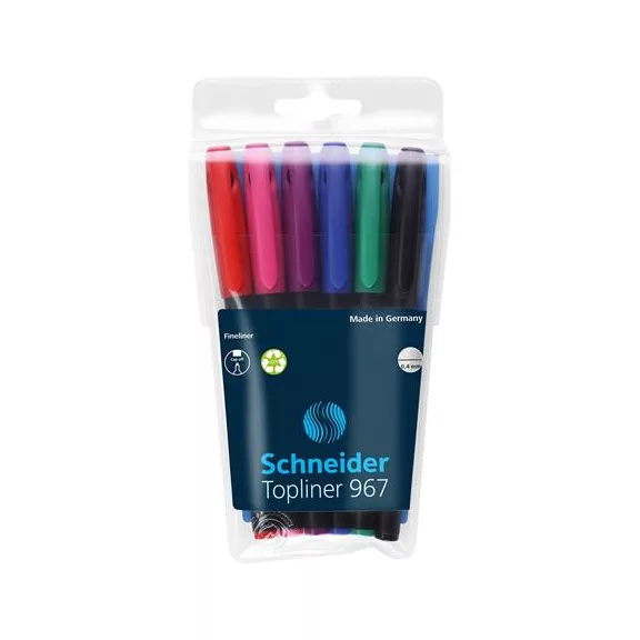 Tűfilc készlet, 0,4 mm, SCHNEIDER "Topliner 967", 6 különböző szín