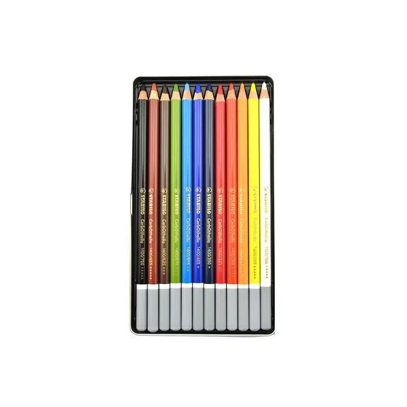 Pasztell ceruza készlet, kerek, fém doboz, STABILO "CarbOthello", 12 különböző szín