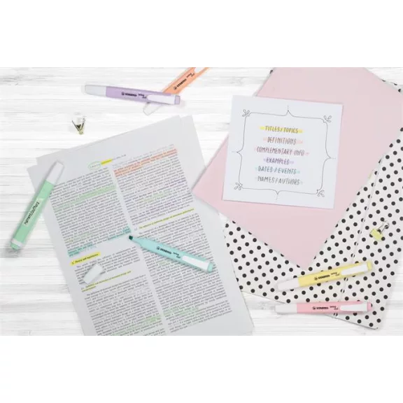 Szövegkiemelő készlet, 1-4 mm, STABILO "Swing Cool Pastel", 6 különböző szín