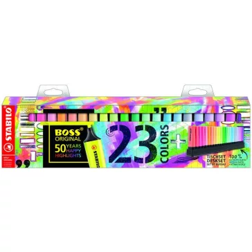   Szövegkiemelő készlet, 2-5 mm, STABILO "Boss 50th Birthday" 23 db-os asztali készlet