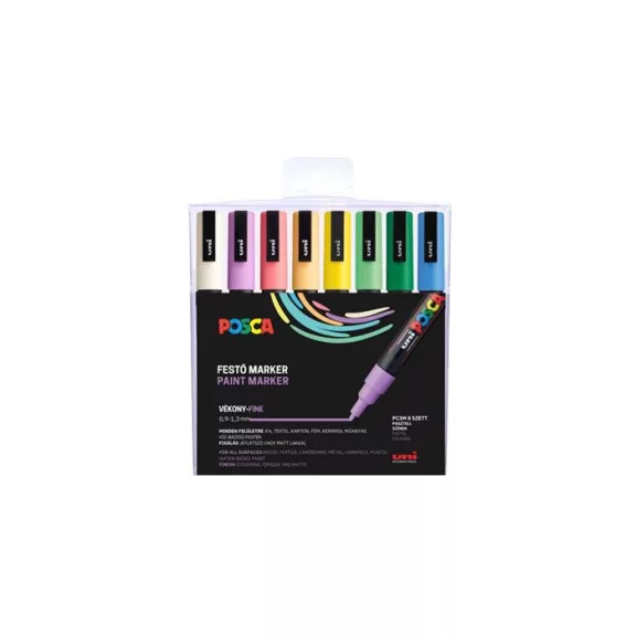Dekormarker készlet, 0,9-1,3 mm, UNI "Posca PC-3M", 8 különböző pasztell szín Dekormarker készlet, 0,9-1,3 mm, UNI "Posca PC-3M", 8 különböző pasztell szín