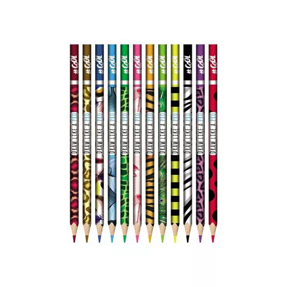 Színes ceruza készlet, háromszögletű, COOL BY VICTORIA "Wildlife", 12 különböző szín