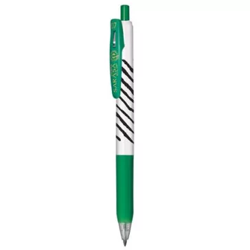   Zseléstoll, 0,33 mm, nyomógombos, csíkos test, ZEBRA "Sarasa Clip", zöld