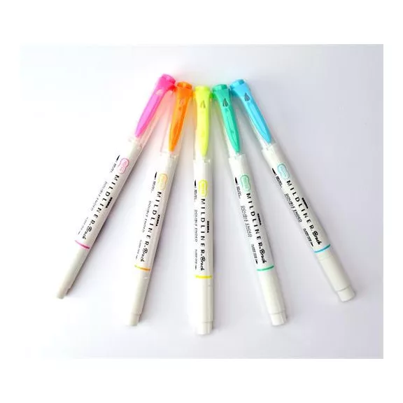 Ecsetirón készlet, kétvégű ZEBRA "Mildliner Fluorescent", 5 szín