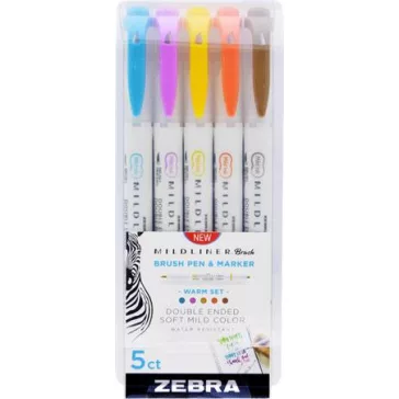   Ecsetirón készlet, kétvégű ZEBRA "Mildliner Warm", 5 szín