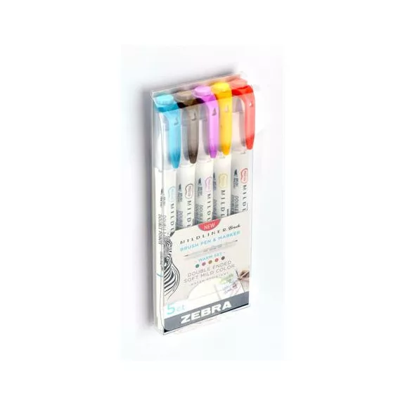 Ecsetirón készlet, kétvégű ZEBRA "Mildliner Warm", 5 szín