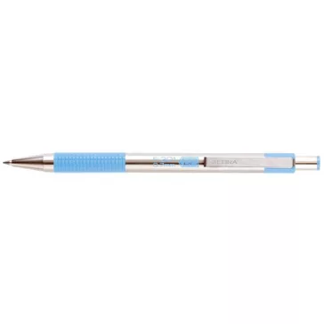   Golyóstoll, 0,24 mm, nyomógombos, rozsdamentes acél, pasztellkék tolltest, ZEBRA "F-301", kék