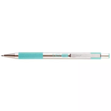   Golyóstoll, 0,24 mm, nyomógombos, rozsdamentes acél, pasztellzöld tolltest, ZEBRA "F-301", kék
