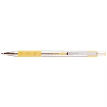   Golyóstoll, 0,24 mm, nyomógombos, rozsdamentes acél, pasztellsárga tolltest, ZEBRA "F-301", kék