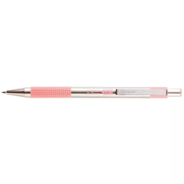   Golyóstoll, 0,24 mm, nyomógombos, rozsdamentes acél, pasztell rózsaszín tolltest, ZEBRA "F-301", kék