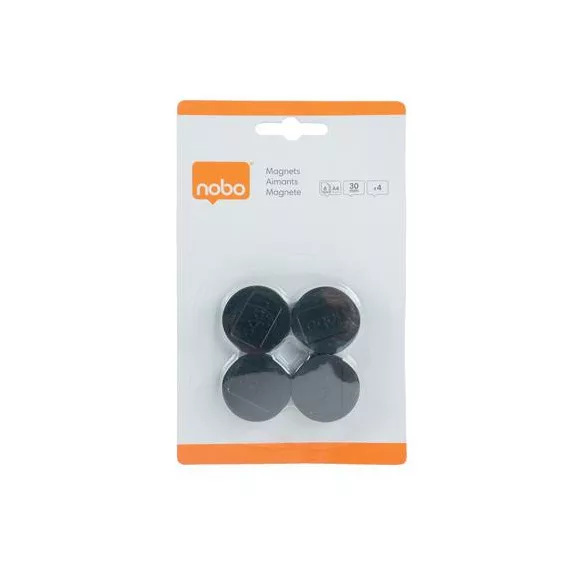 Korong mágnes, fehértáblához, 30 mm, 4 db, NOBO, fekete