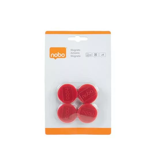 Korong mágnes, fehértáblához, 30 mm, 4 db, NOBO, piros