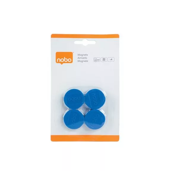 Korong mágnes, fehértáblához, 30 mm, 4 db, NOBO, kék