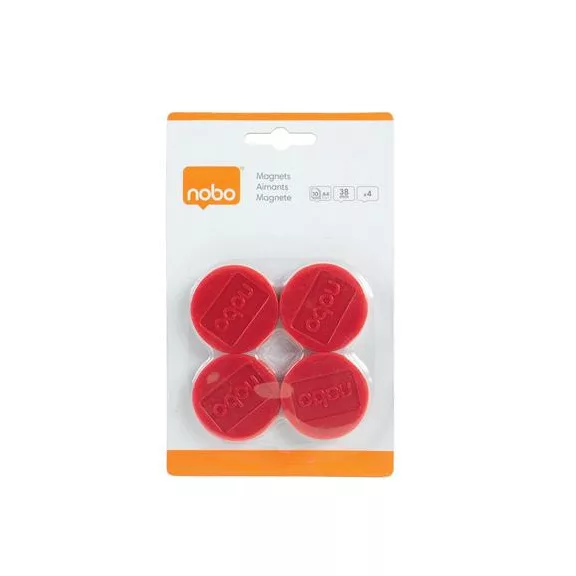 Korong mágnes, fehértáblához, 38 mm, 4 db, NOBO, piros
