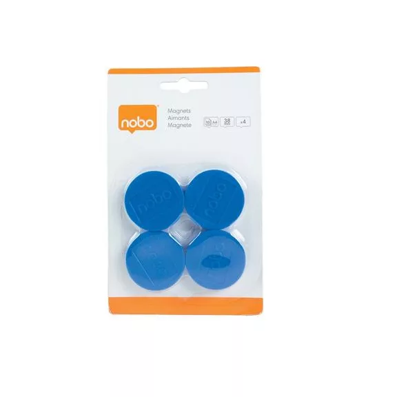 Korong mágnes, fehértáblához, 38 mm, 4 db, NOBO, kék
