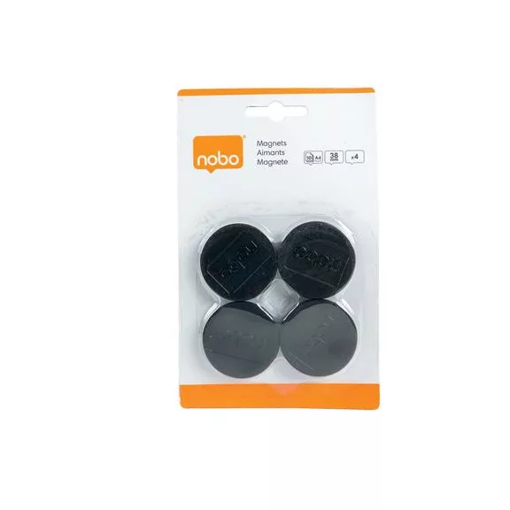 Korong mágnes, fehértáblához, 38 mm, 4 db, NOBO, fekete