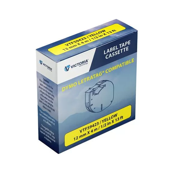 Feliratozógép szalag, 12 mm x 4 m, VICTORIA TECHNOLOGY, sárga Feliratozógép szalag, 12 mm x 4 m, VICTORIA TECHNOLOGY, sárga
