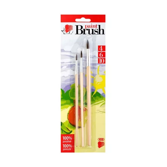 Ecsetkészlet Ico póniszőr fanyelű 3 db-os klt. 4/6/10 natúr