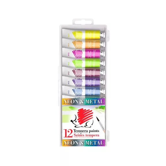 Tempera Ico Süni 12x12 ml klt. tubusos metál, neon