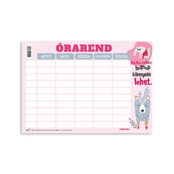 Órarend pd 165x117 mm Monsters 2026