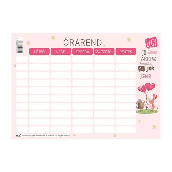 Órarend pd 165x117 mm Monsters