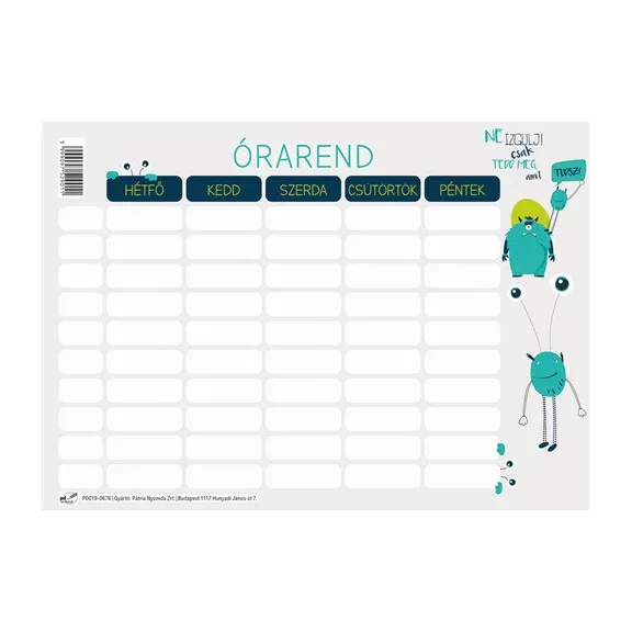 Órarend pd 165x117 mm Monsters