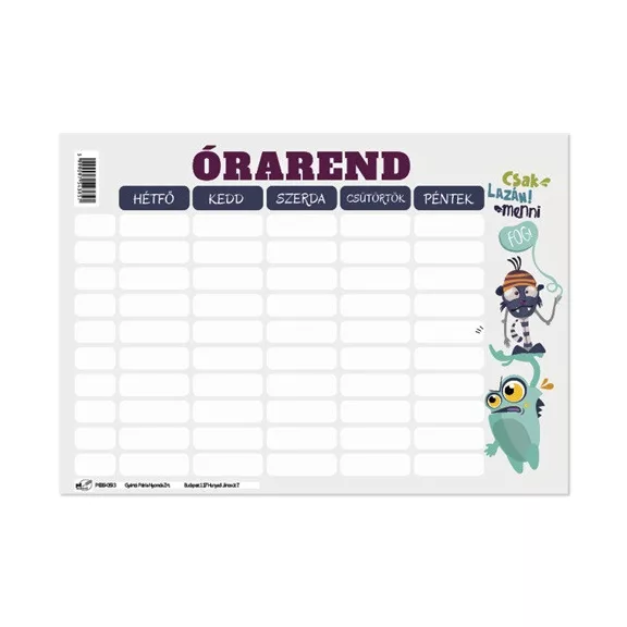 Órarend pd 165x117 mm Monsters
