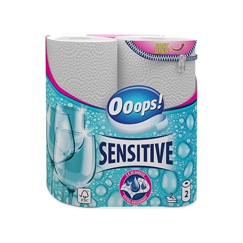 Kéztörlő tekercses háztartási OOOPS! Sensitive 2 rétegű 2 tekercs