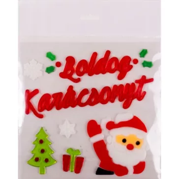 Ablakzselé 20x25 cm Mikulás, Boldog Karácsonyt felirattal