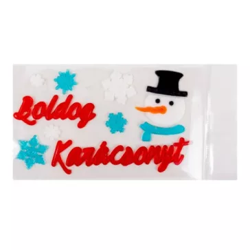 Ablakzselé 15x30 cm hóember, Boldog Karácsonyt felirattal