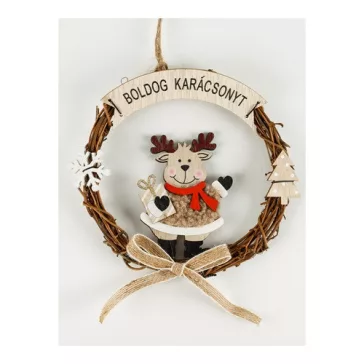   Karácsonyi kopogtató fa rénszarvas Boldog karácsonyt! felirattal 15 cm