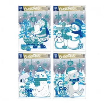   Ablakmatrica MFP karácsonyi csillámos hóember, maci, nyuszi, télapó 30x42cm