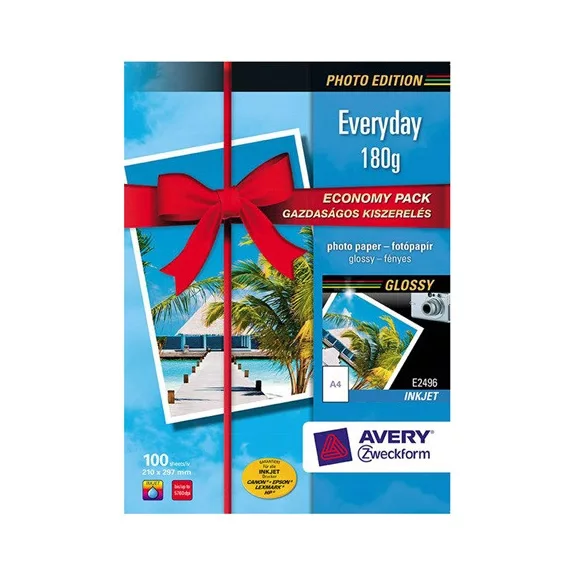 Fotópapír Avery Zweckform A/4 180g 100 lap/csomag tintasugaras fényes E2496